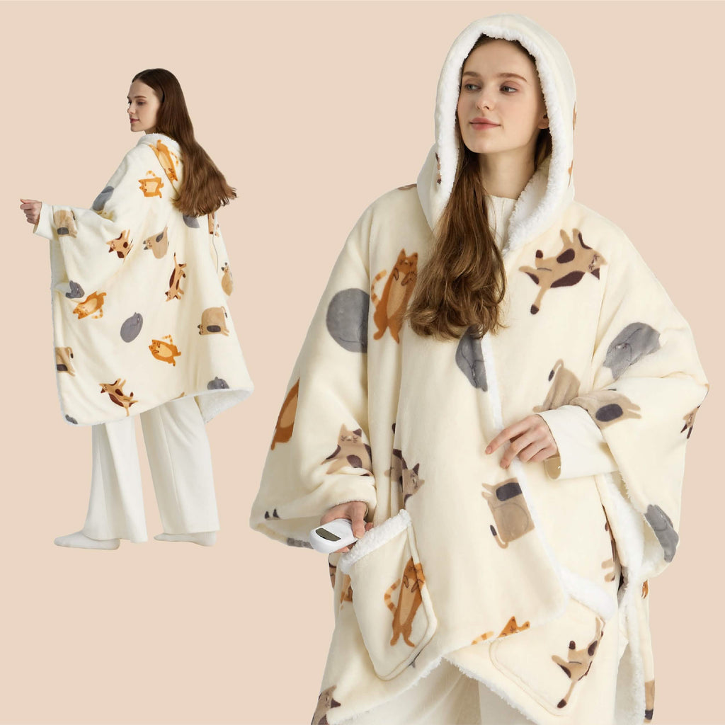 Heated Sherpa Fleece Blanket Hoodie O560