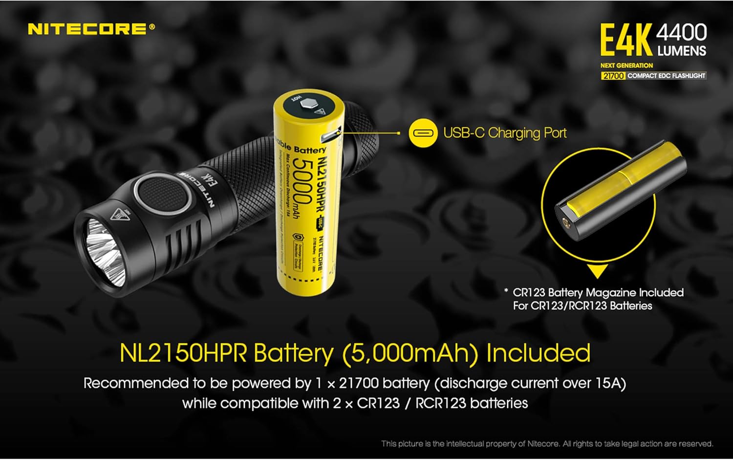 4400 Lumen EDC Flashlight with 5000mAh USB-C Rechargeable Battery O383599