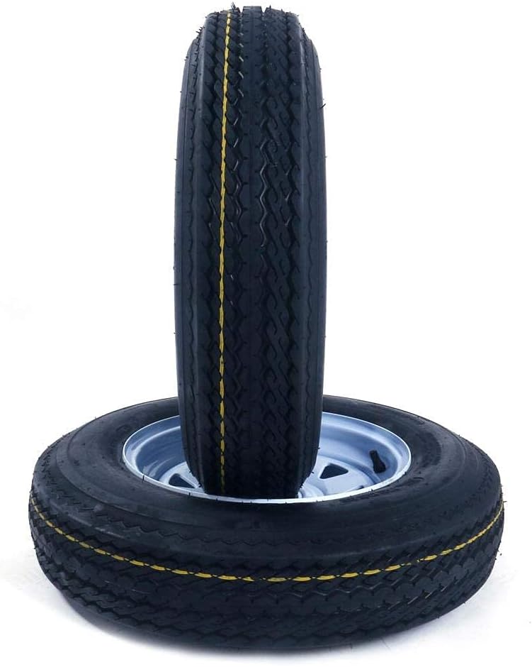 Set of 2 12" Trailer Tires Rims 5.30-12 4 Lug White Spoke Wheel X20676