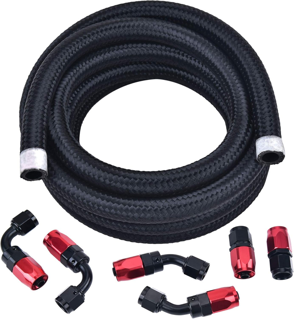 6AN Nylon Braided Fuel Hose Kit 10FT Black&Red Pack of 2 R930039