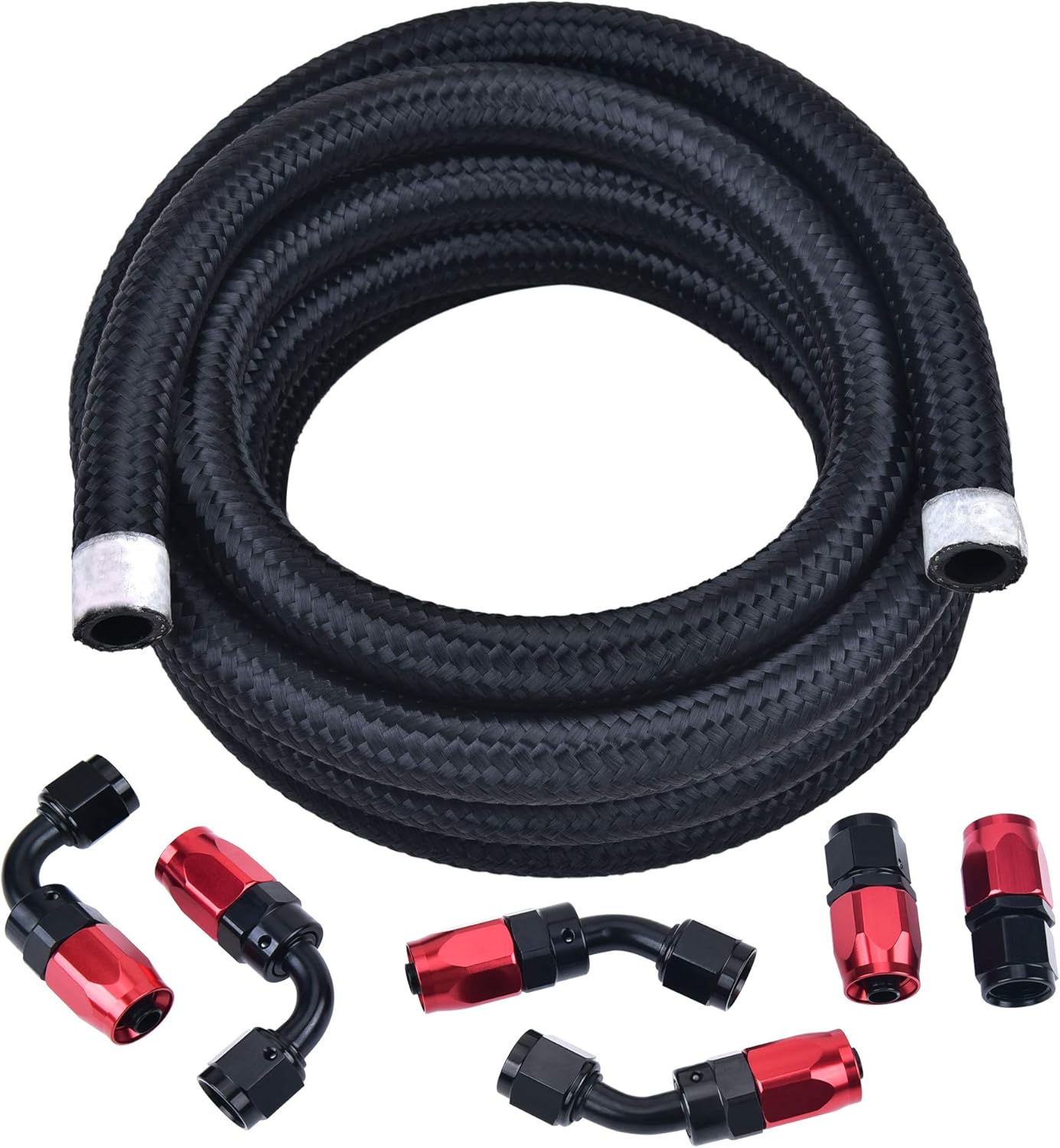 6AN Nylon Braided Fuel Hose Kit 10FT Black&Red Pack of 2 R930039
