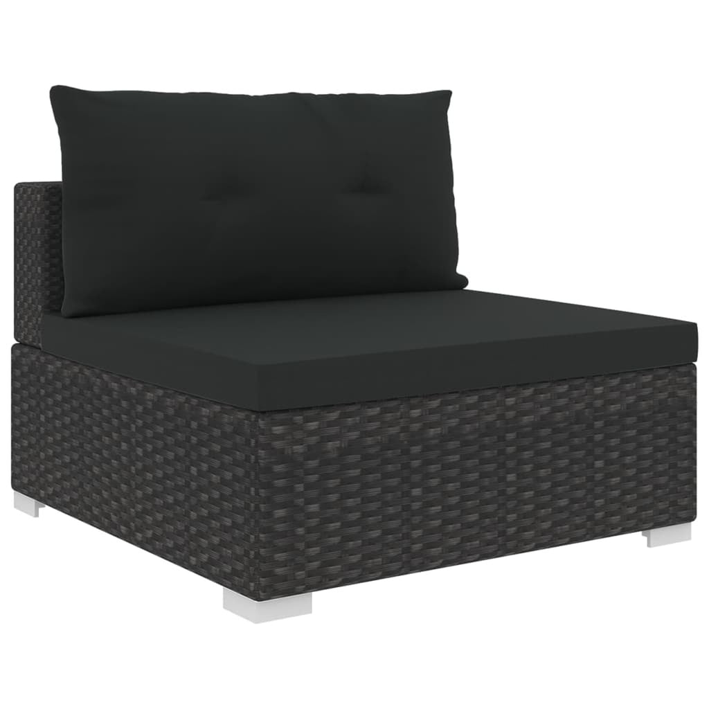 5 Piece Black Poly Rattan Outdoor Sectional Sofa Set with Tea Table and Ottoman Q891