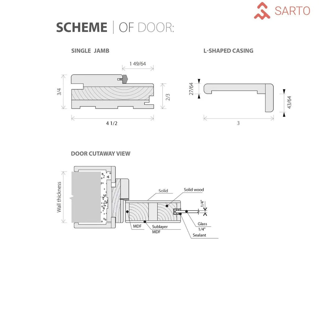 Solid French Double Doors 36 x 84 inches Light Grey Oak with Frosted Glass Wood Solid Panel Frame Trims M5500