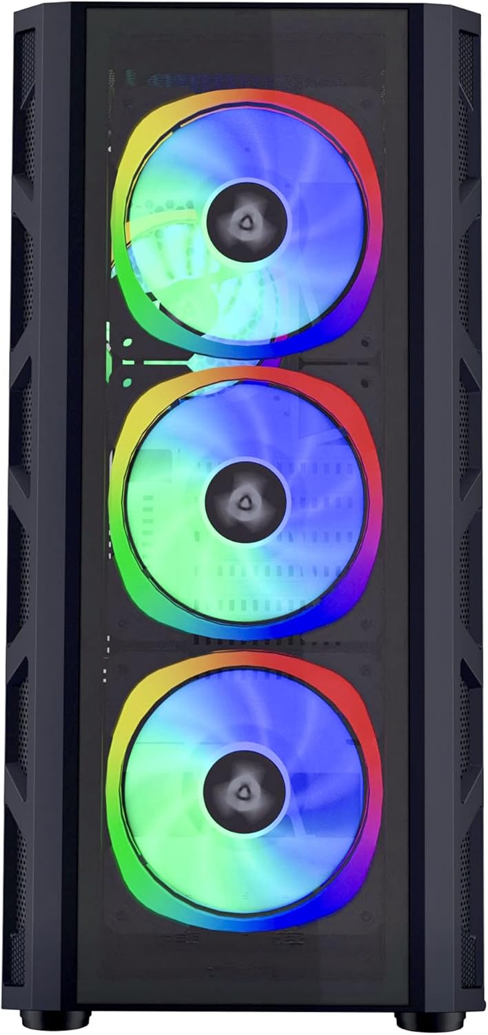 Black Mid Tower Gaming Case with Tempered Glass Panel and RGB Fans V4600
