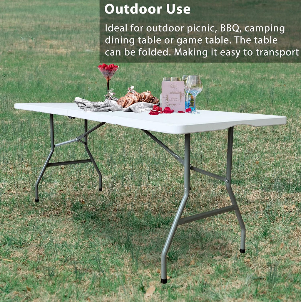 6 Foot Folding Table, Indoor Outdoor Portable Plastic Utility Table, White H11276