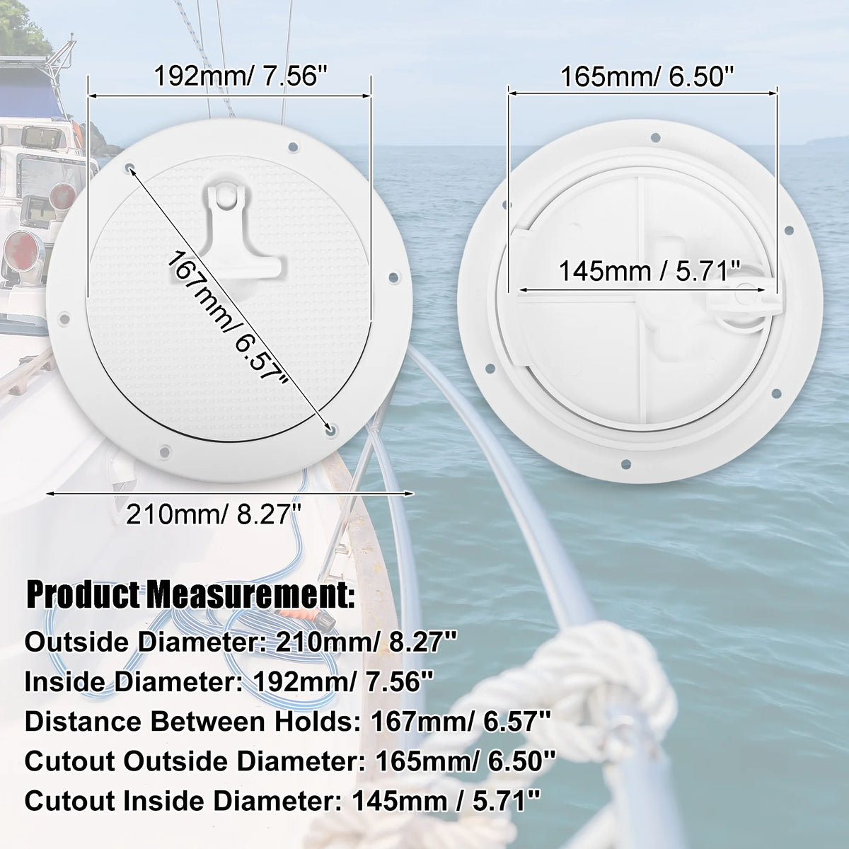 6" Boat Inspection Deck Plate Hatch White Nylon with T-handle Pre-drilled Holes M8733