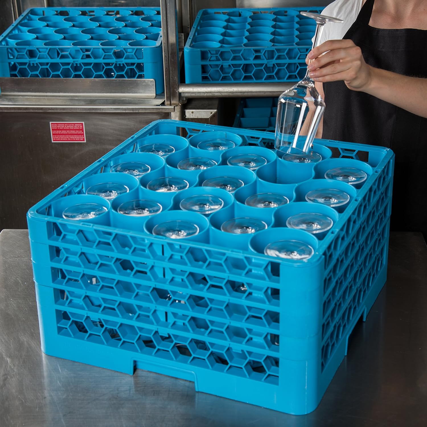 Blue Polypropylene 20-Compartment Glass Rack with 4 Extenders K75819