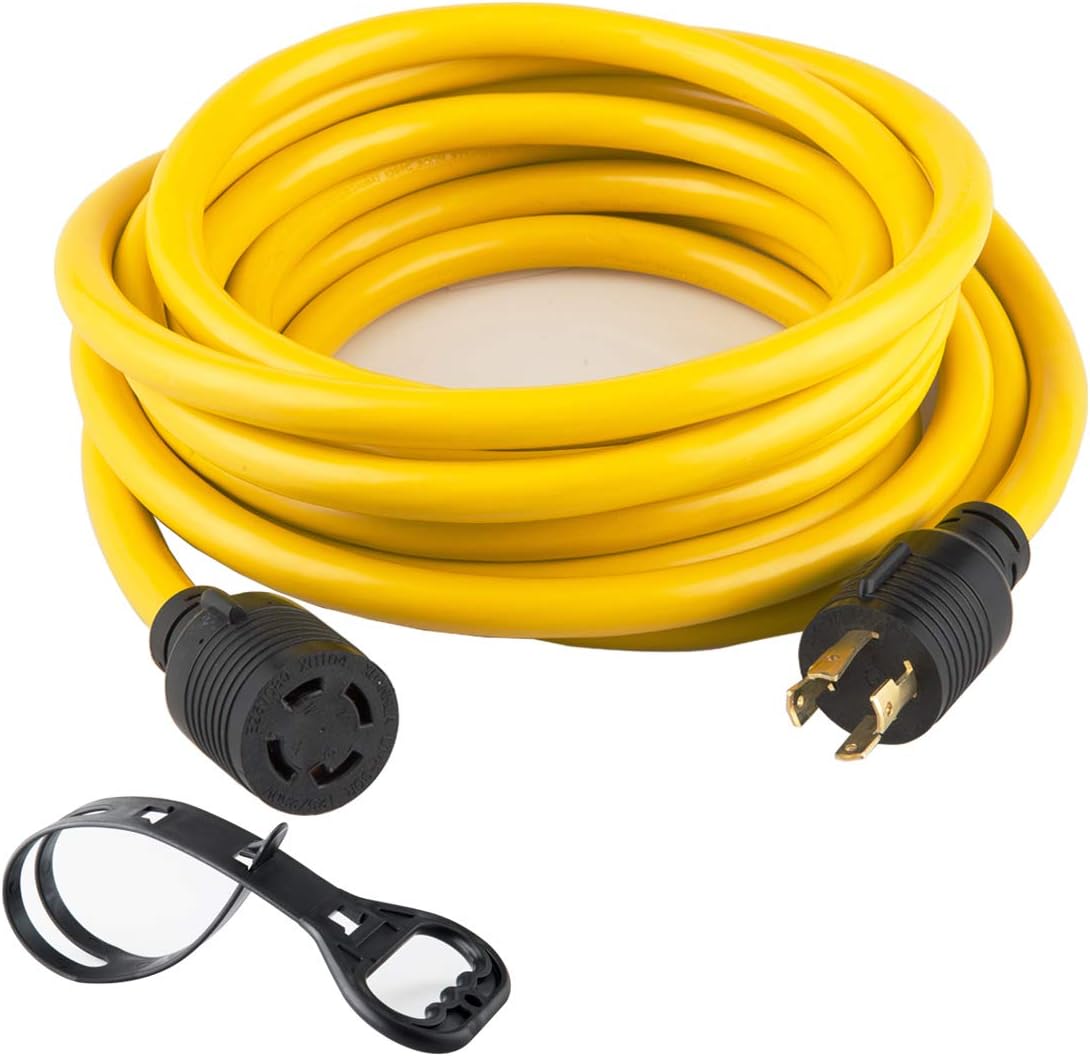 40FT Heavy Duty Generator Locking Power Cord NEMA L14-30P/L14-30R, 4X10 Gauge SJTW Cable, 125/250V 30Amp 7500 Watts Yellow UL Listed S43243