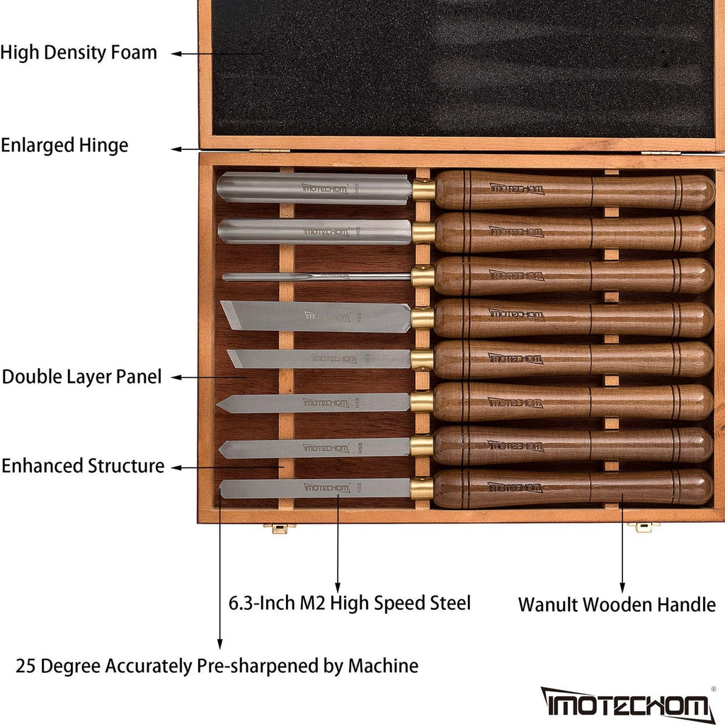 8-Pieces HSS Wood Turning Tools Lathe Chisel Set with Walnut Handle R780