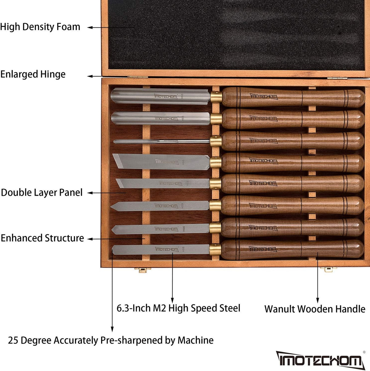8-Pieces HSS Wood Turning Tools Lathe Chisel Set with Walnut Handle R780