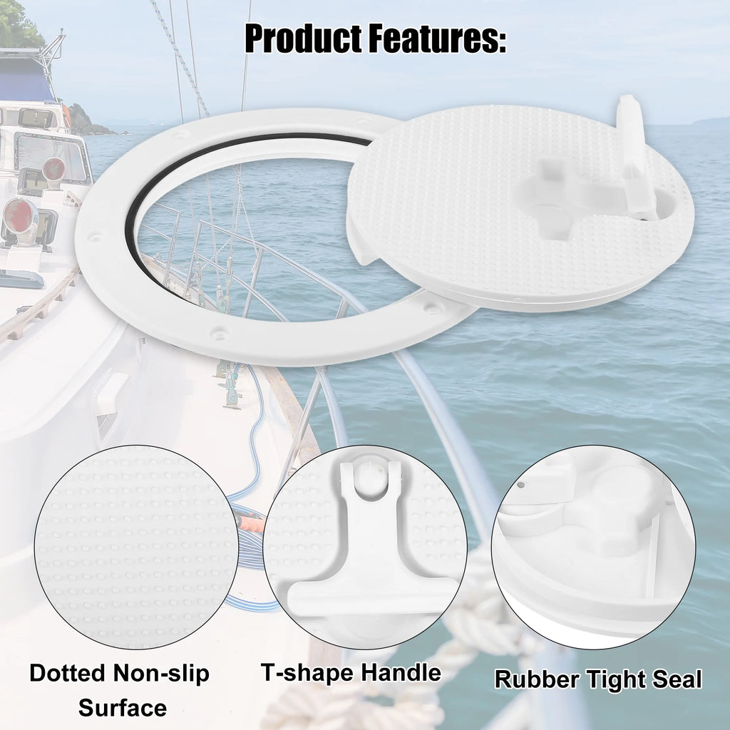 6" Boat Inspection Deck Plate Hatch White Nylon with T-handle Pre-drilled Holes M8733
