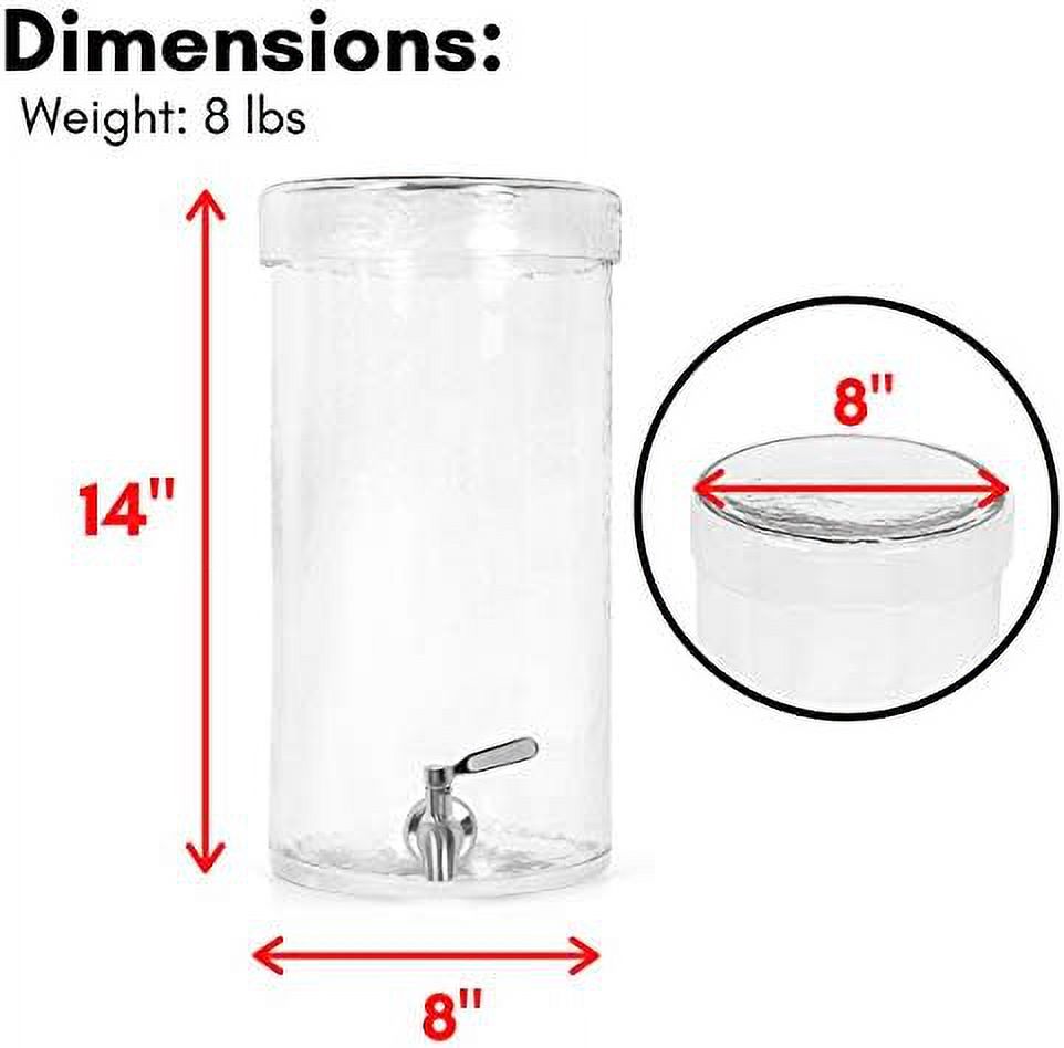 Gallon Beverage Dispenser With Lid, Hammered Glass, Stainless Steel Spigot Y91696
