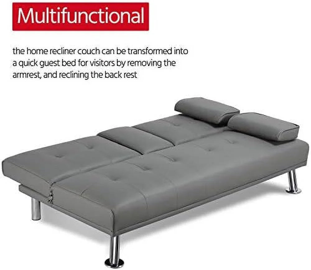 Gray Faux Leather Sofa Bed Futon with Armrest I571281