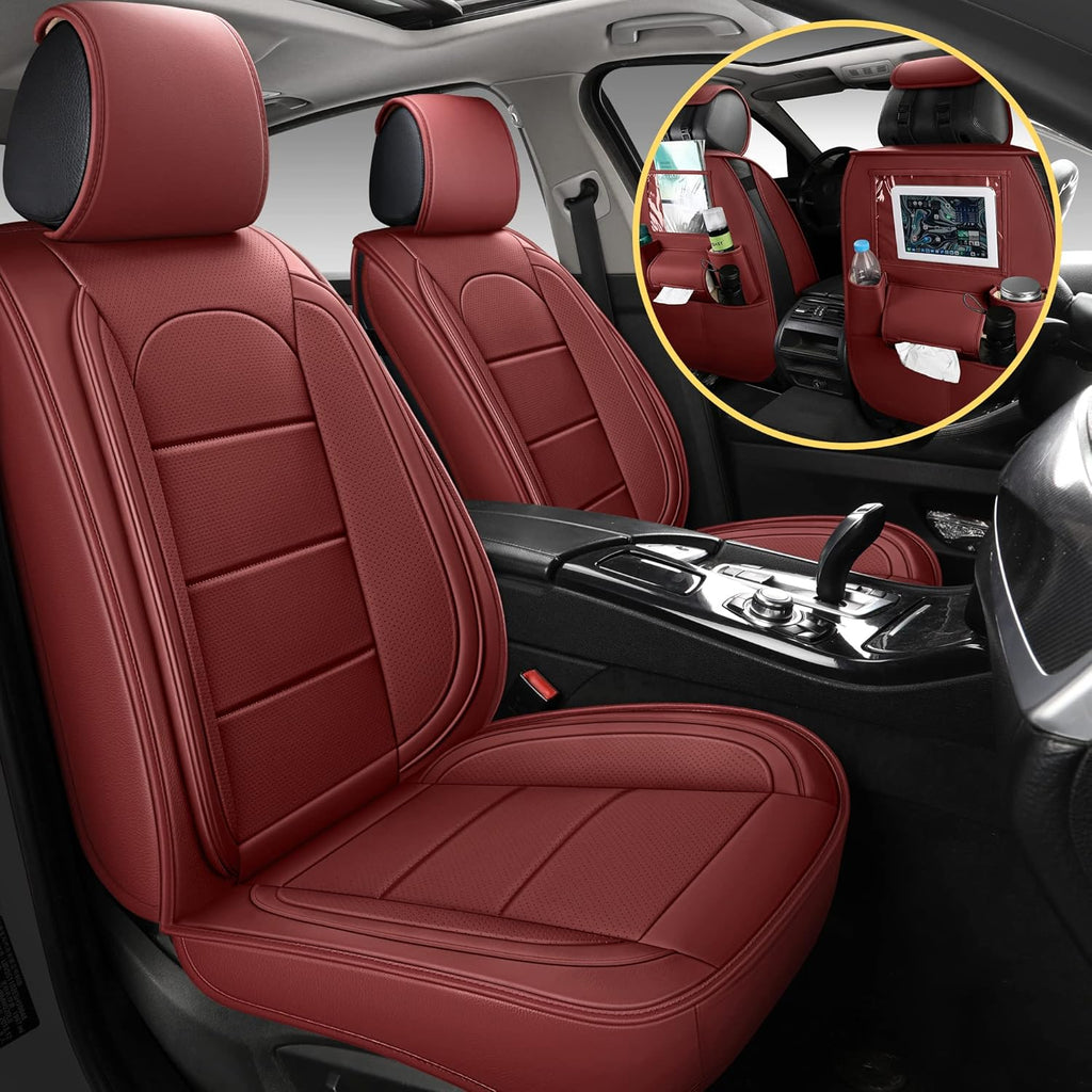 Beige Leather Car Seat Covers Front Pair Y144944