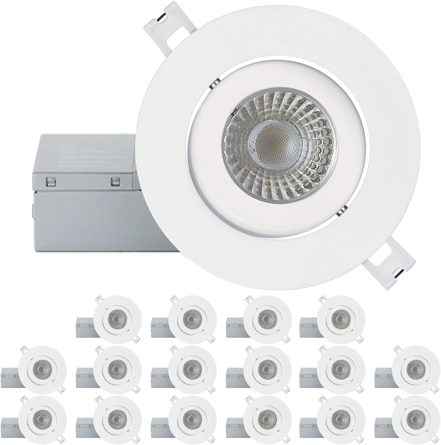 4 Inch Ultra-Thin Adjustable LED Recessed Lighting, 10 Watts, 750lm, Dimmable, 6500K True White, 10 Pack Y21693