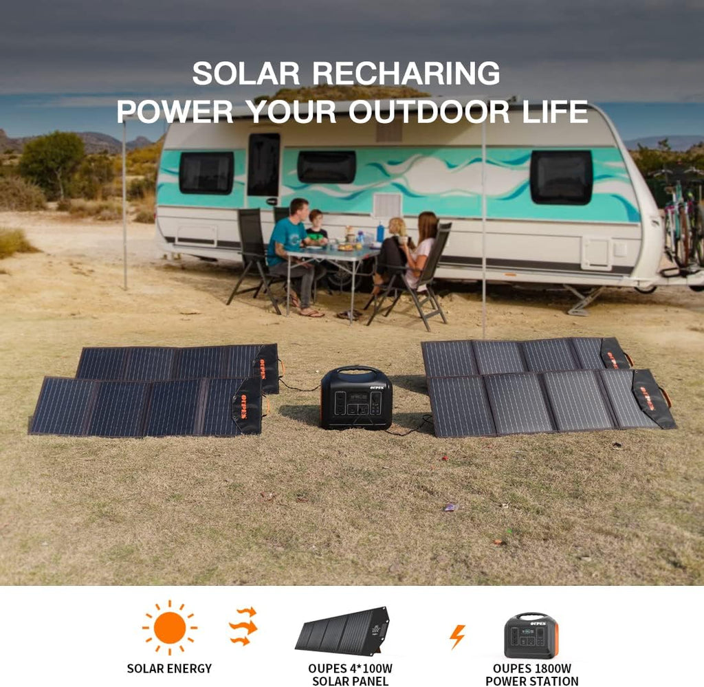 Solar Generator 1800W/1488Wh with 2 X 100W Foldable Solar Panel Portable Power Station LiFePO4 Battery N4511