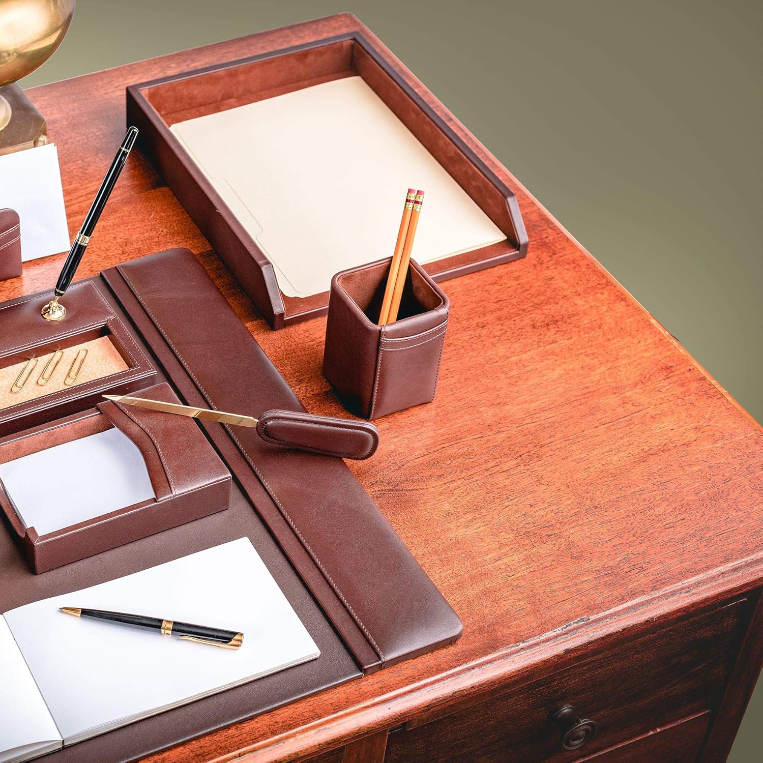 Chocolate Brown Leather Letter Tray Pack of 2 M49844