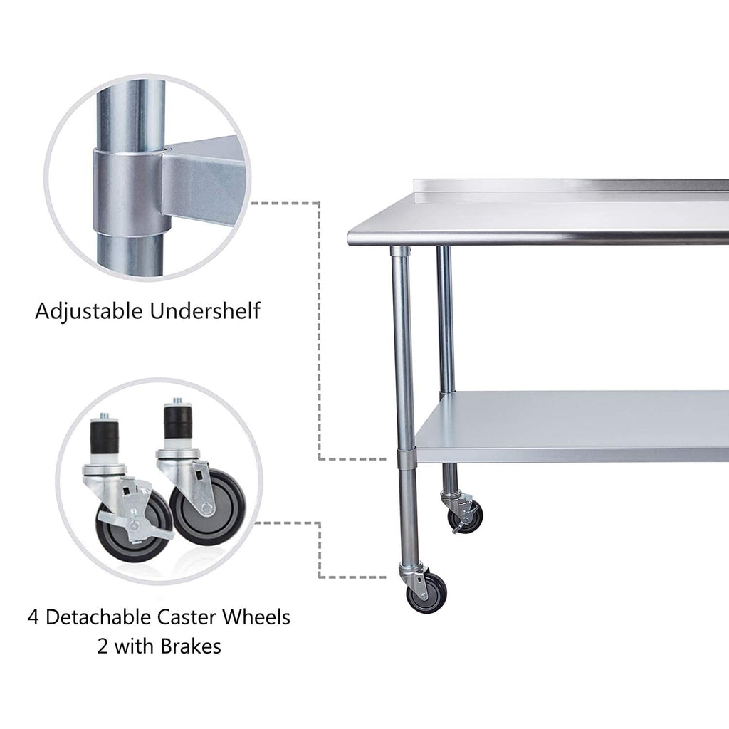 Stainless Steel Table 24 x 72 Inches with Caster Wheels and Undershelf I787