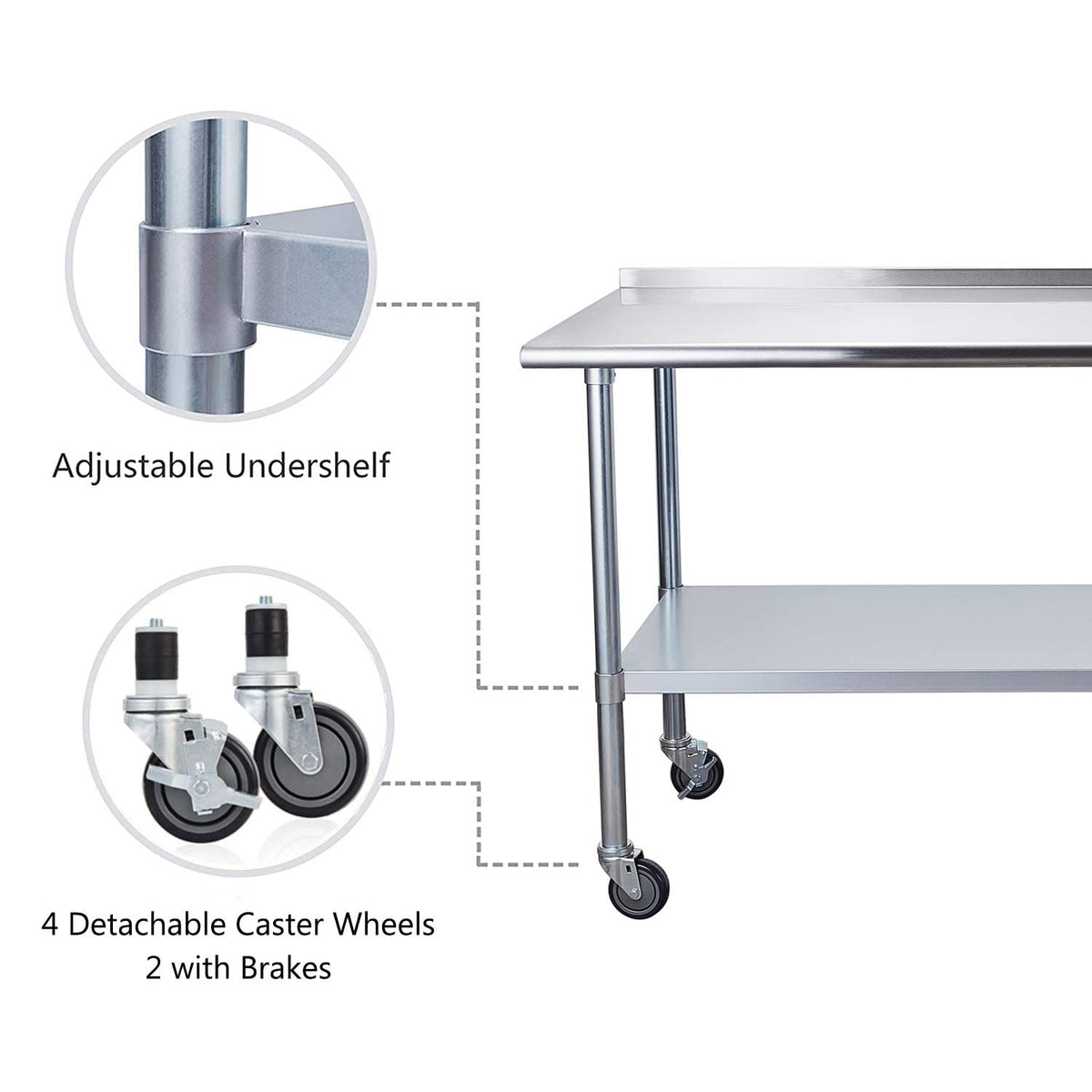 Stainless Steel Table 24 x 72 Inches with Caster Wheels and Undershelf I787