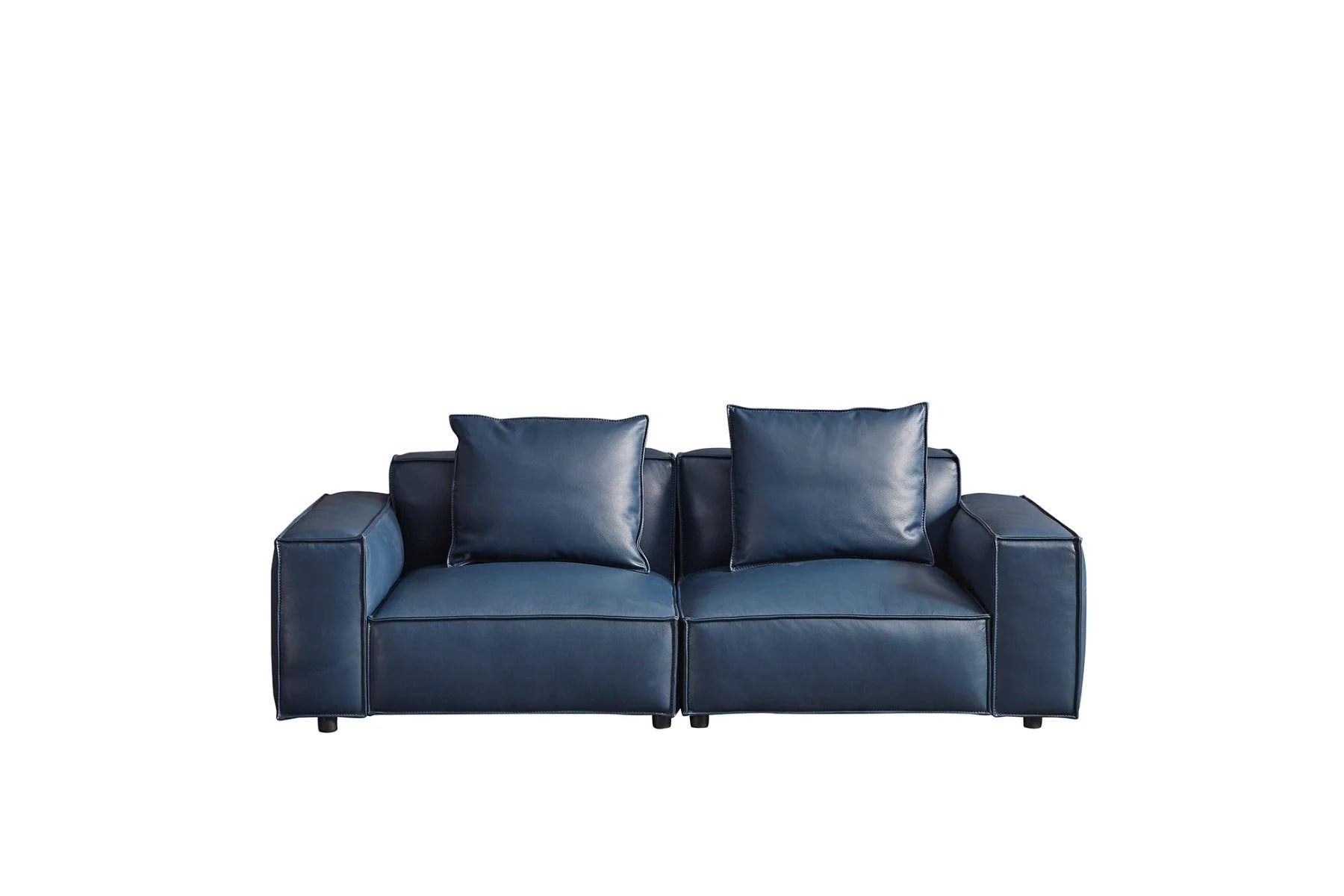 Navy Blue Full Leather Sofa Set 4Pcs D65143