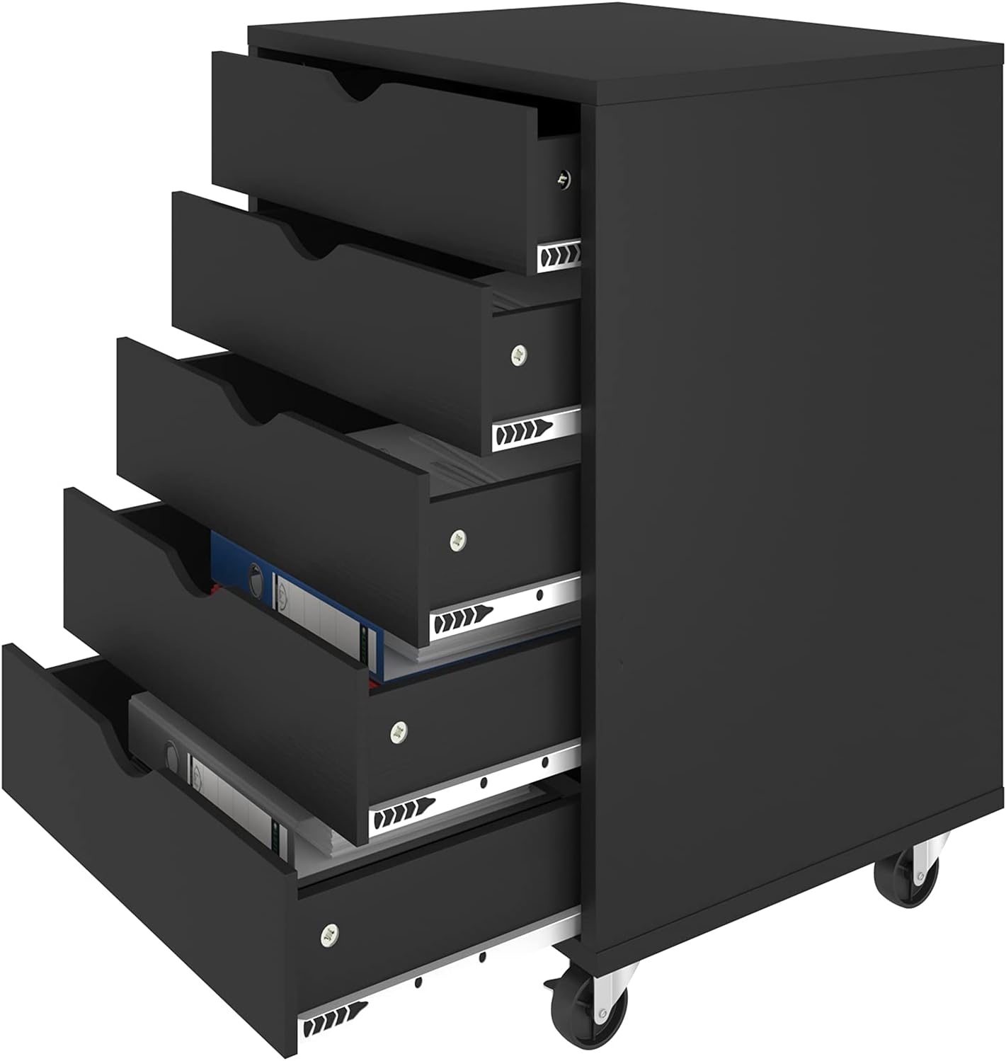 Black 5 Drawer Mobile File Cabinet with Wheels W303