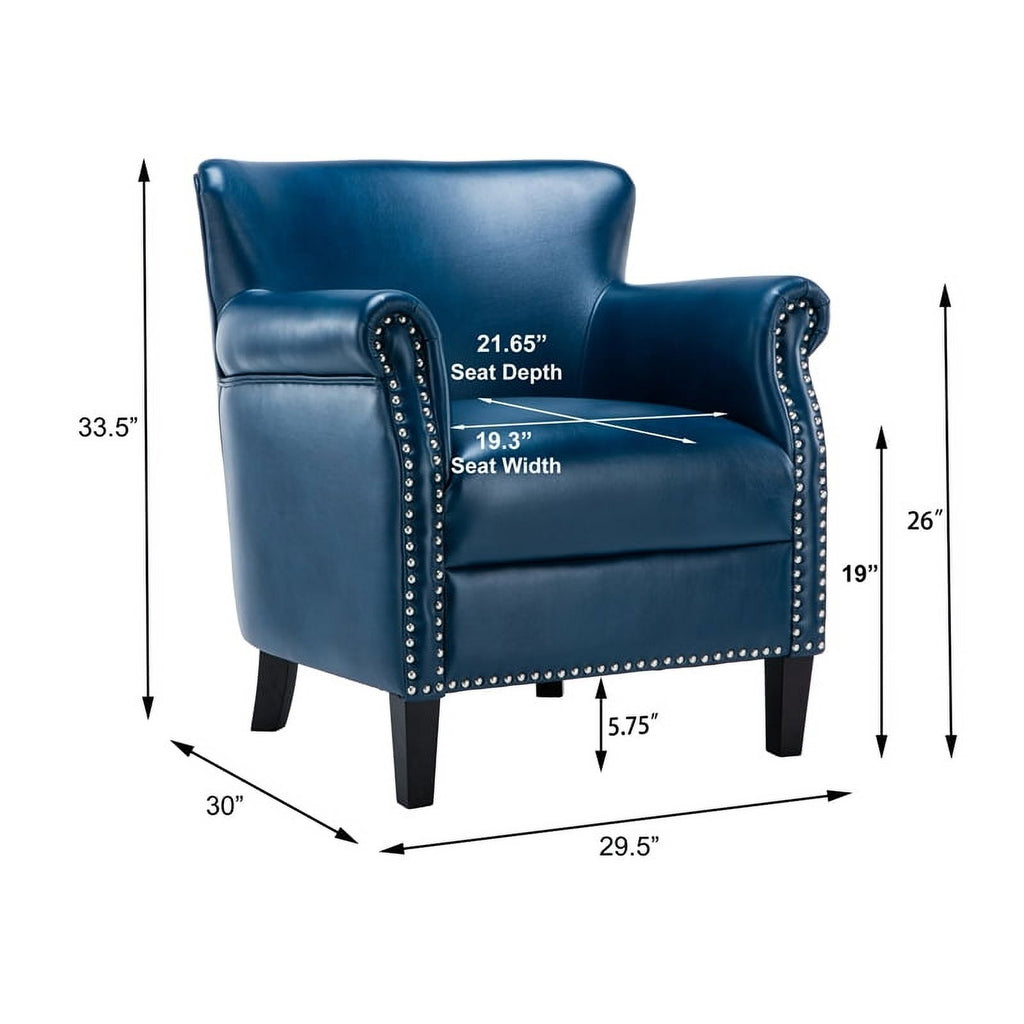 2 Piece Faux Leather Club Accent Chair Set in Navy Blue U758