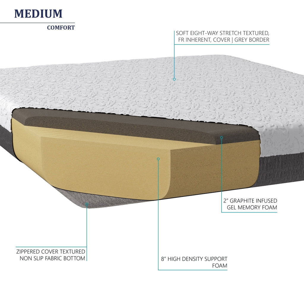 10-Inch Graphite Gel Memory Foam Mattress Queen N9849