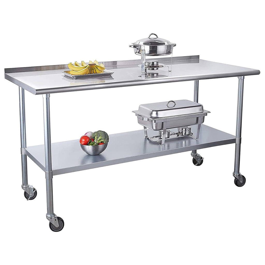 Stainless Steel Table 24 x 72 Inches with Caster Wheels and Undershelf I787