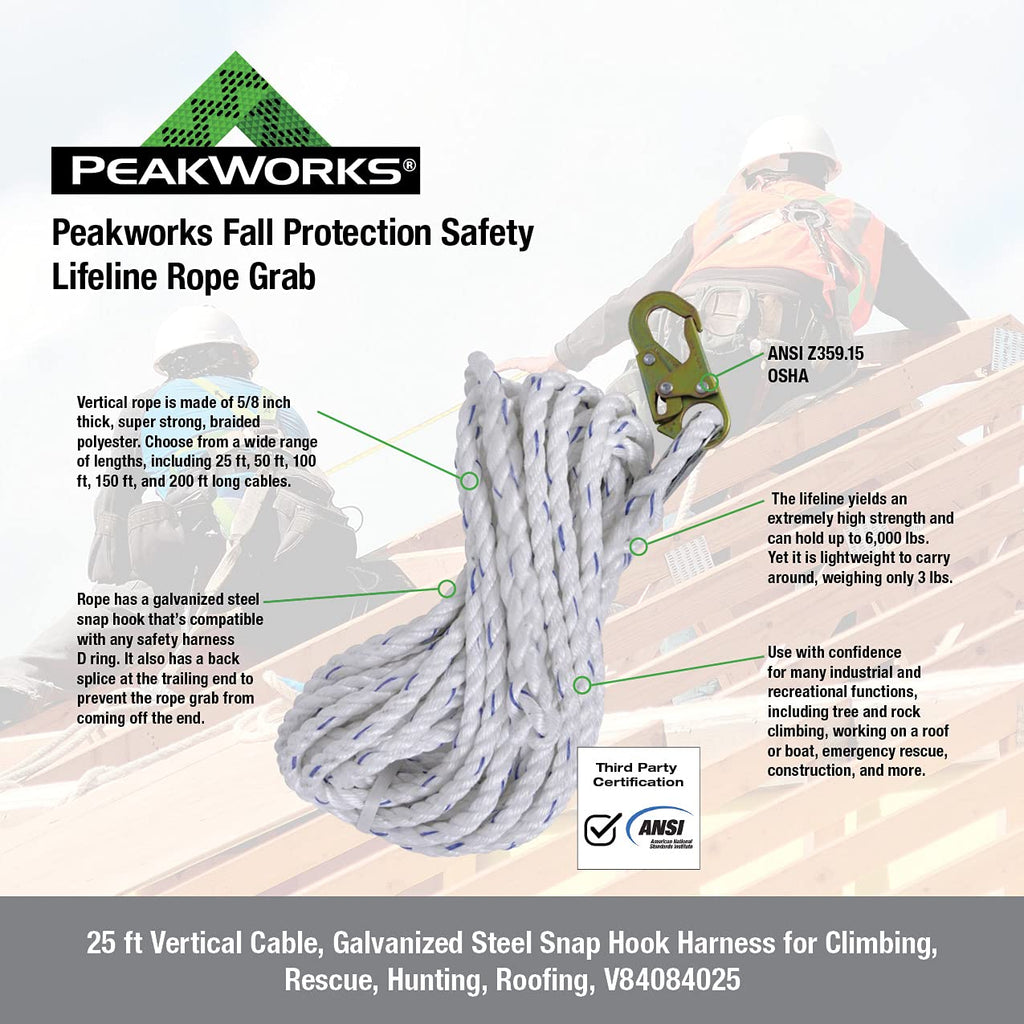 Galvanized Steel Snap Hook Safety Lifeline Rope Grab, 150 ft Vertical Cable T4101