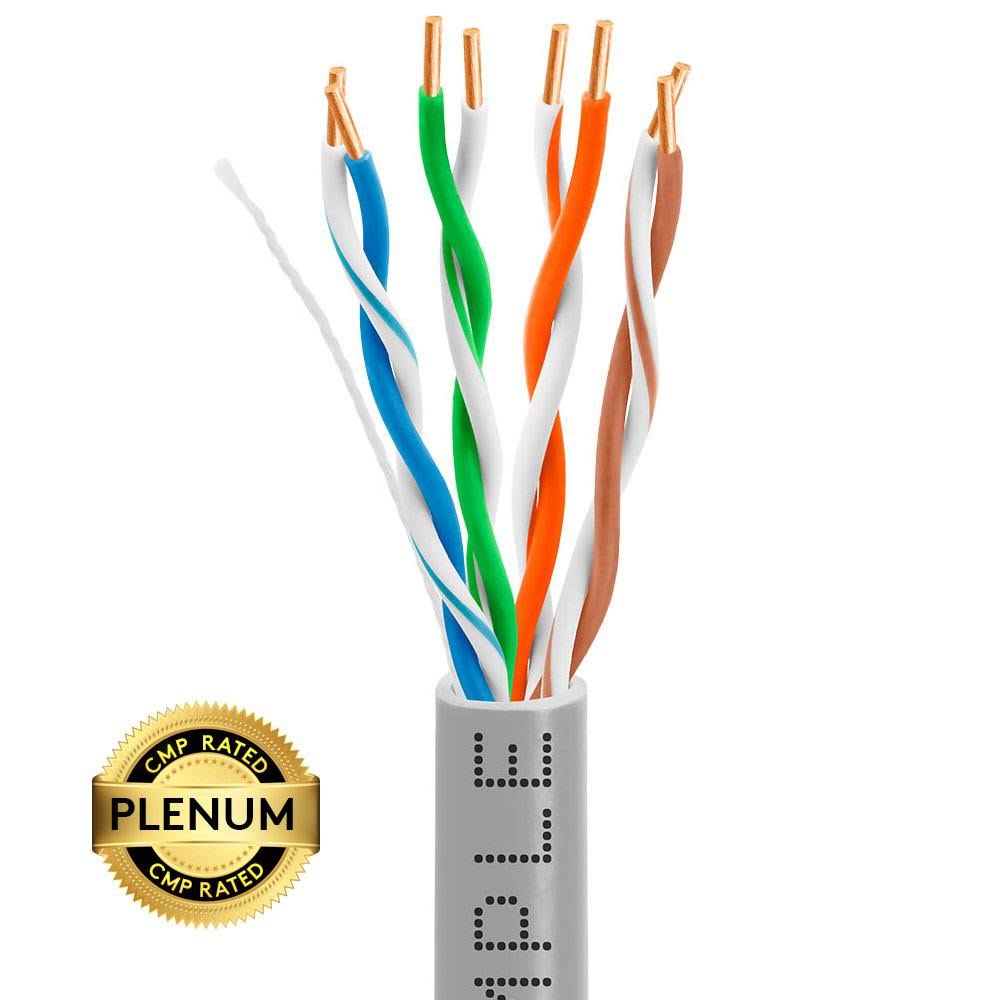 Plenum Cat5e Bulk Cable UTP 24AWG Bare Copper 1000ft Solid Gray C2912
