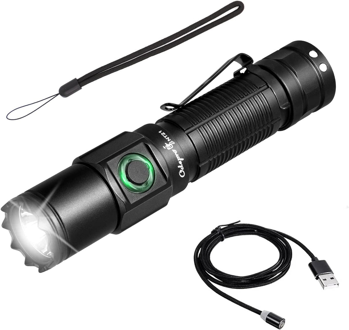1200 Lumen Rechargeable LED Flashlight with Power Display, IP67 Waterproof, 5 Light Modes, Pocket-Size Torch J391671