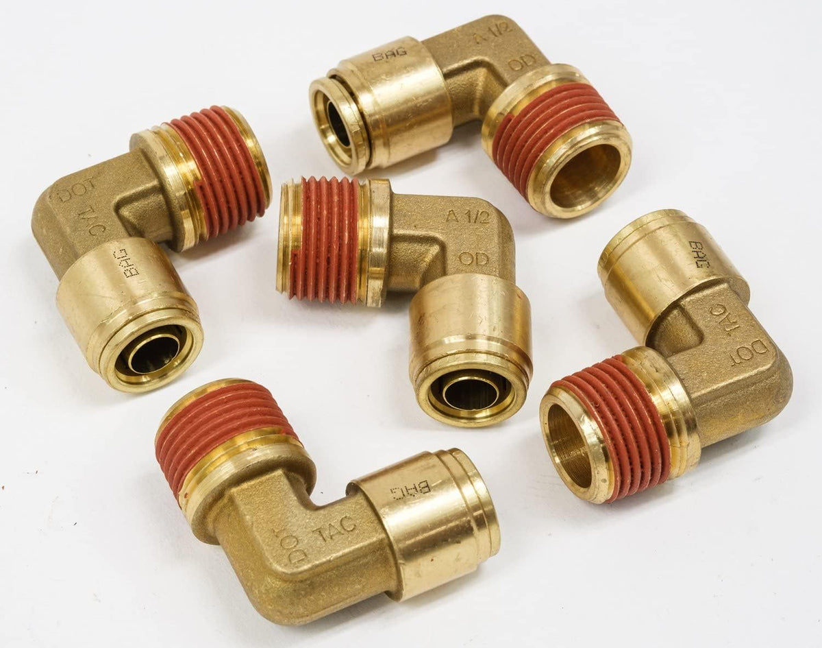 90 Degree Male Elbow Air Brake Fitting 1/2" Tube OD x 1/2" NPT (5 Pack) C27437