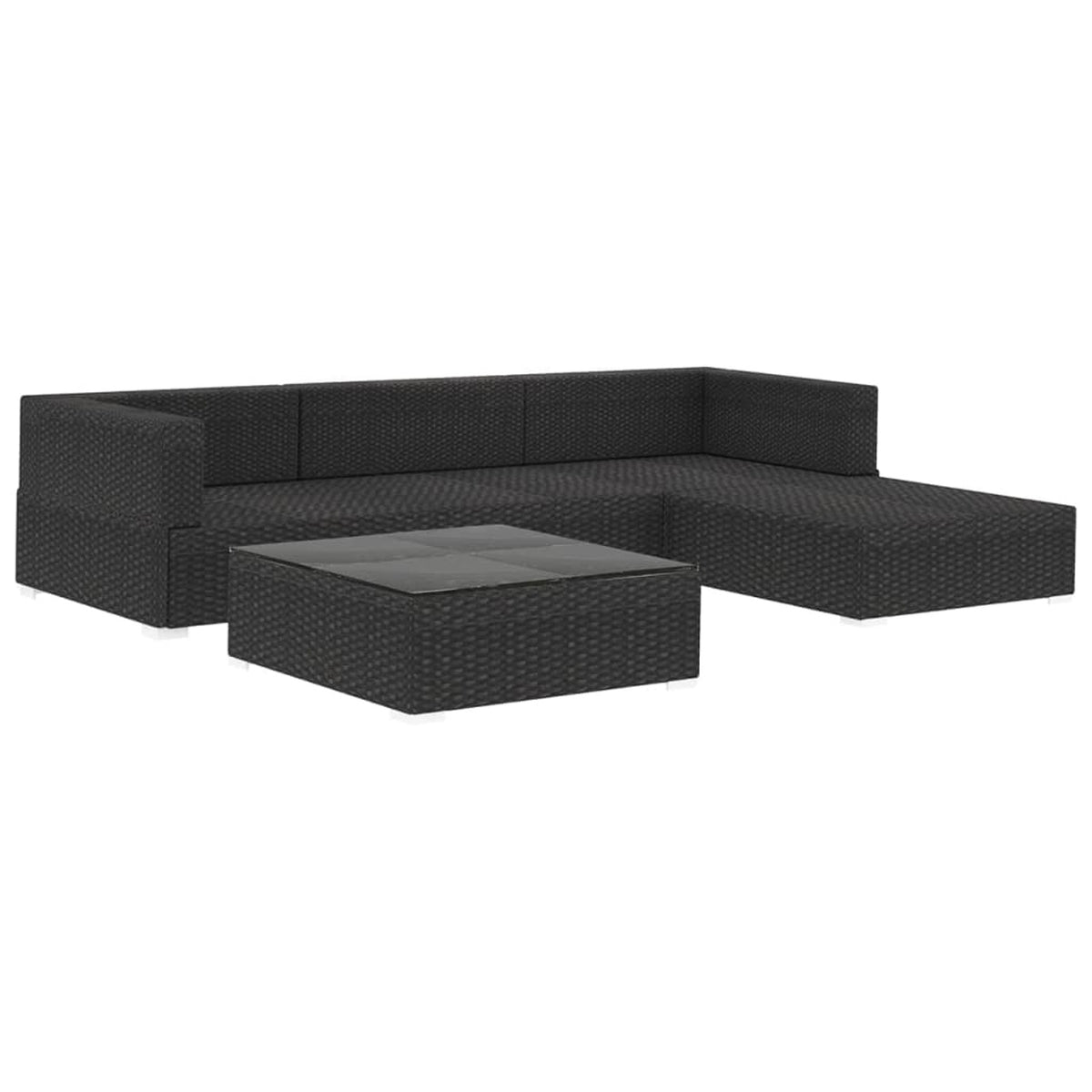 5 Piece Black Poly Rattan Outdoor Sectional Sofa Set with Tea Table and Ottoman Q891