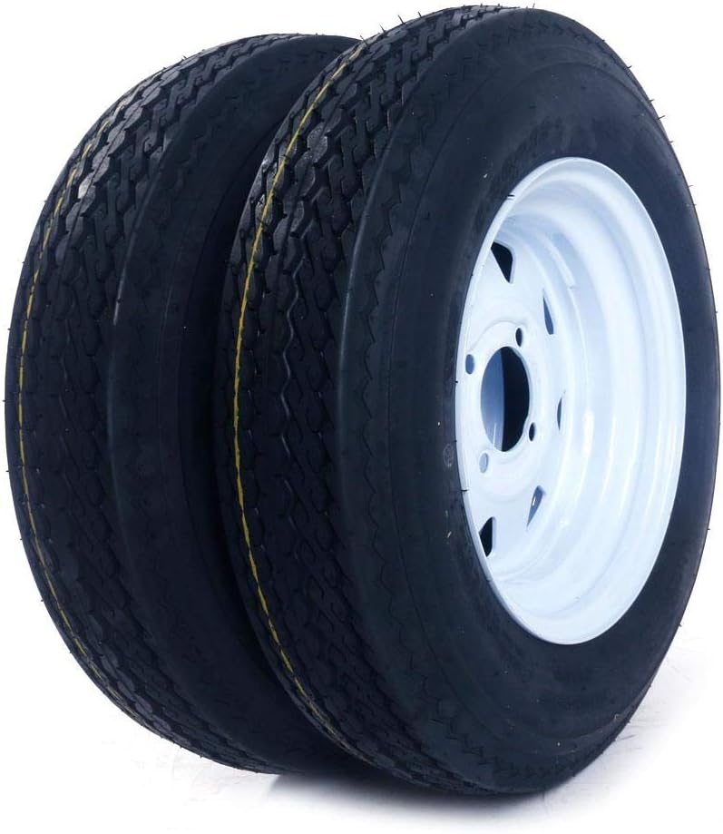 Set of 2 12" Trailer Tires Rims 5.30-12 4 Lug White Spoke Wheel X20676