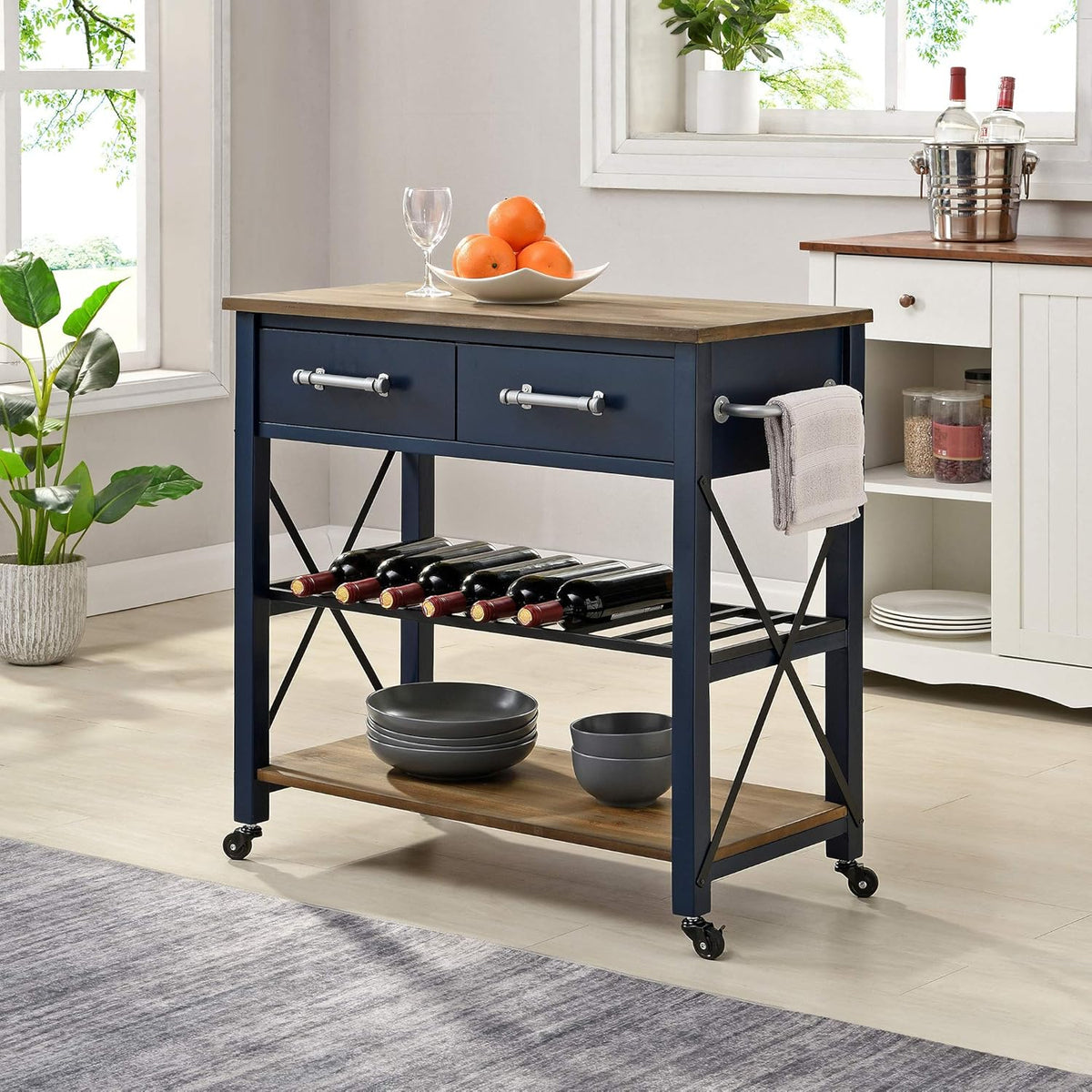 White Farmhouse Kitchen Cart F3353