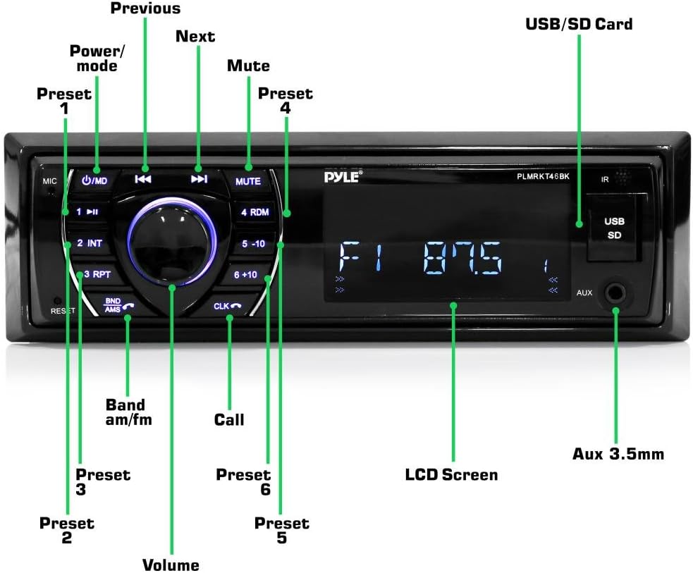 Marine Headunit Receiver Speaker Kit with Bluetooth Waterproof Speakers Pack of 2 U753175