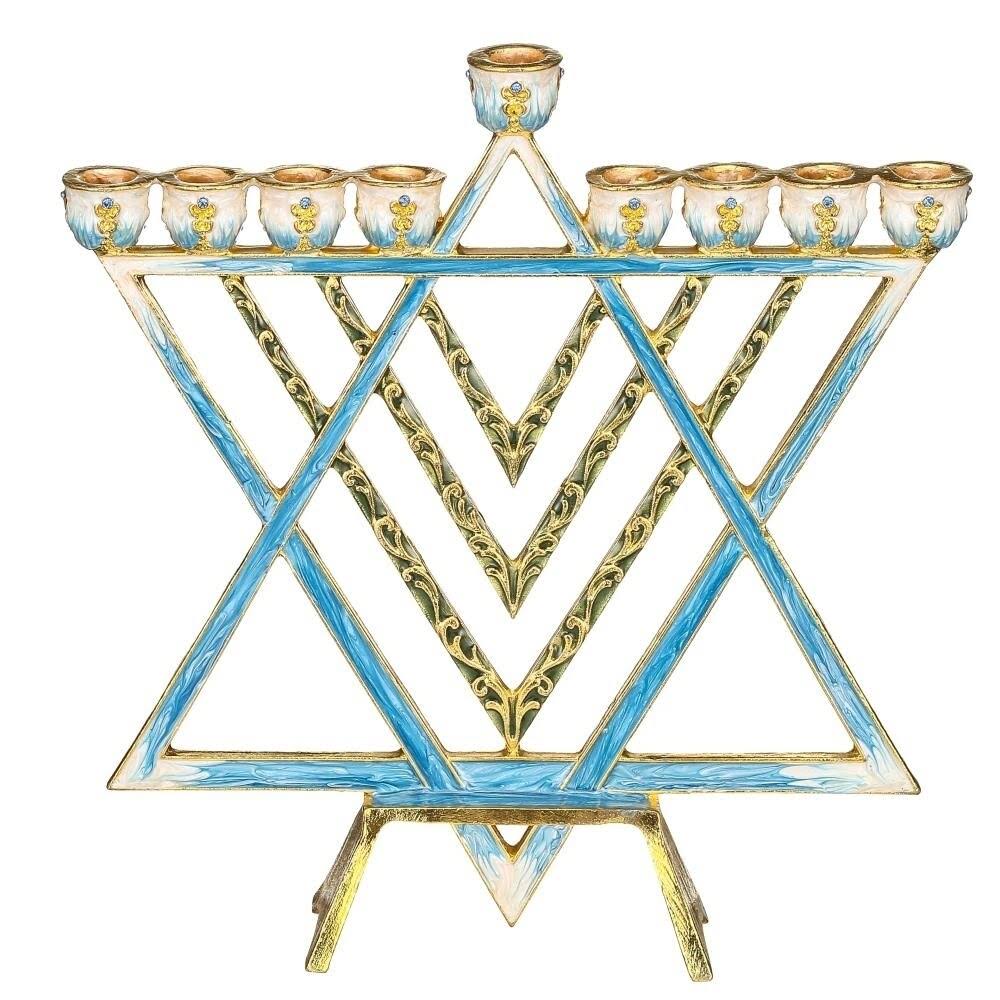 Blue Enamel Menorah Candelabra C786413