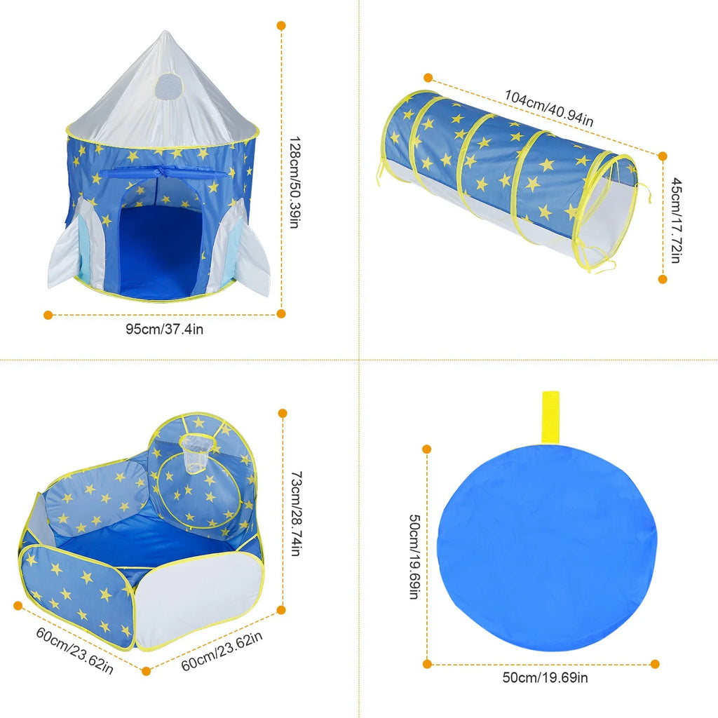 3 in 1 Foldable Kids Play Tent with Storage Bag, Blue K64685