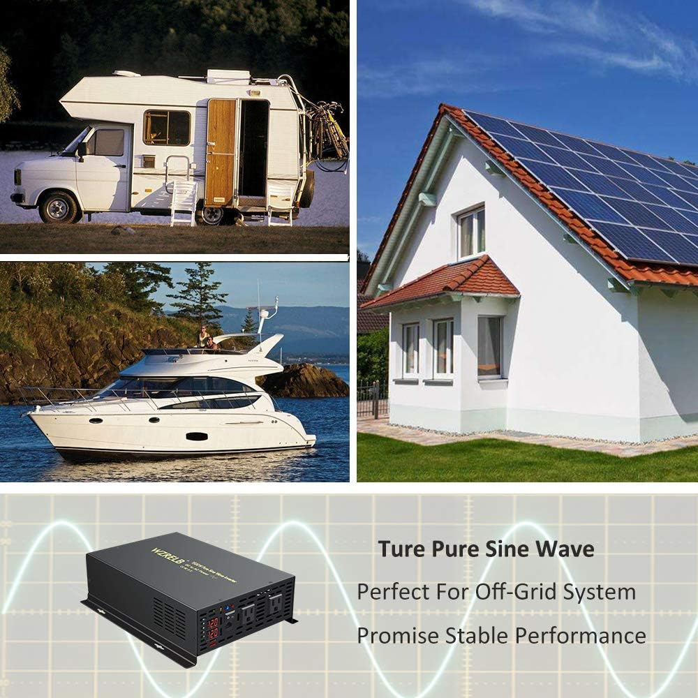 1500W 24V Pure Sine Wave Power Inverter with Remote Controller Dual AC Outlets LED Display L79513