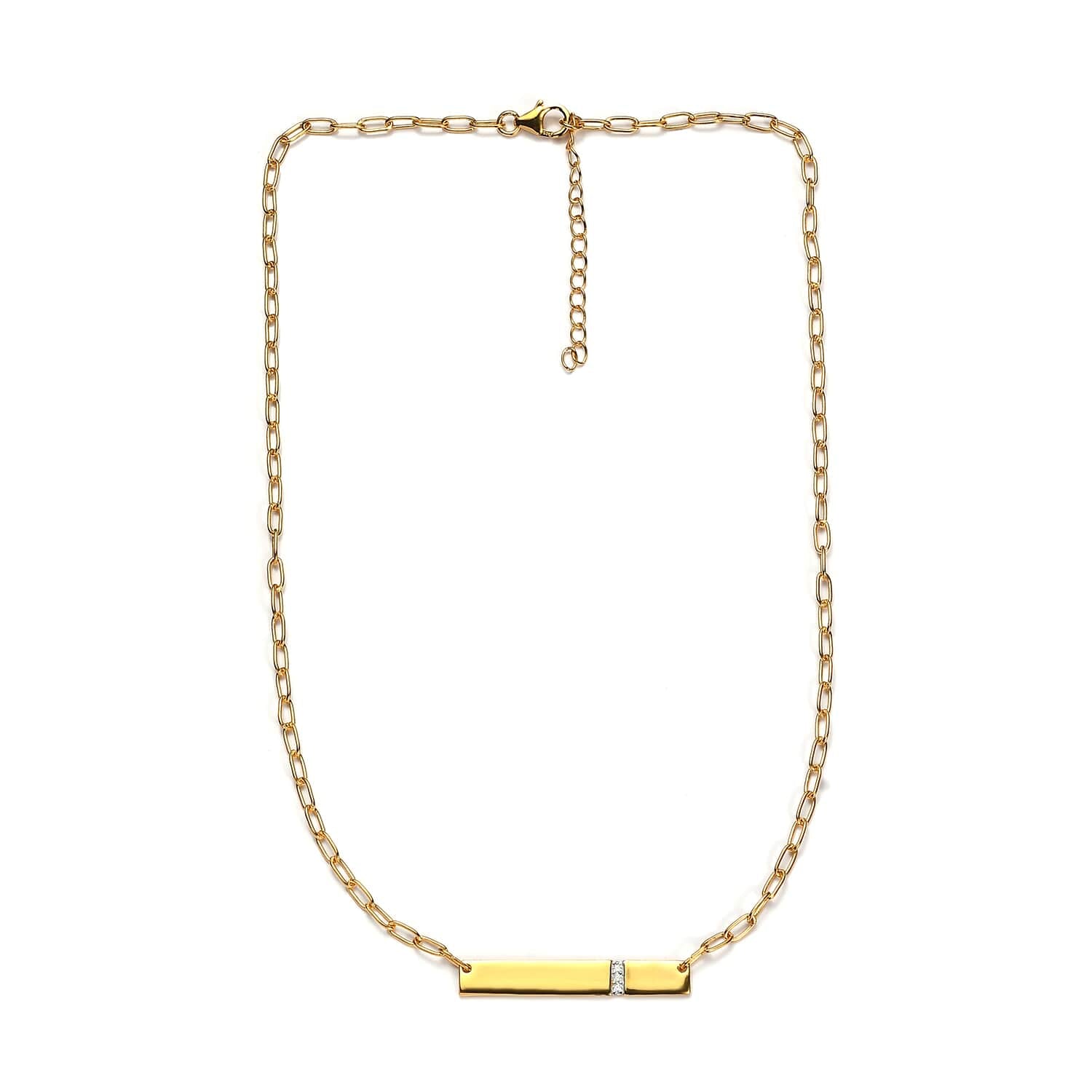 Moissanite Round 925 Sterling Silver Vermeil Yellow Gold Plated Initial Bar Necklace, Size 18", Ct 0.04 D68218