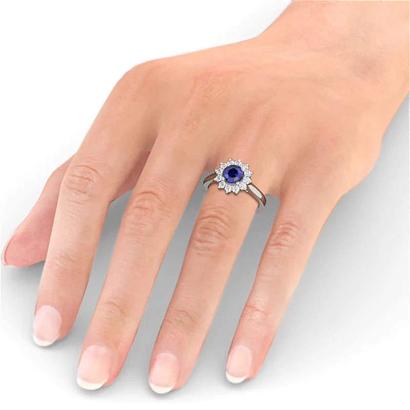 14K White Gold Blue Sapphire Diamond Engagement Ring Size 5.5 G4930