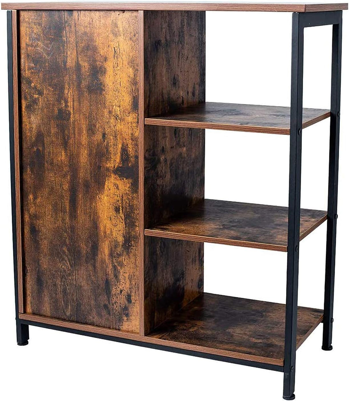 Rustic Brown Bathroom Storage Cabinet with 3 Open Shelves and Closed Compartments T1860