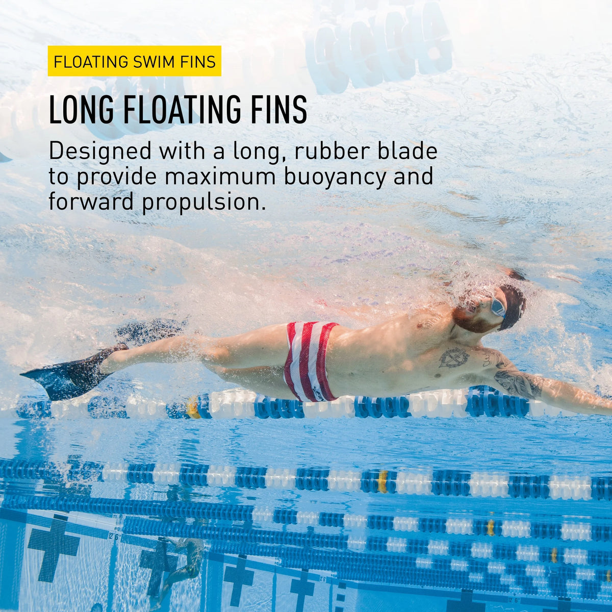 Long Floating Fins for Swimming, Adult XL, Black/Red B727