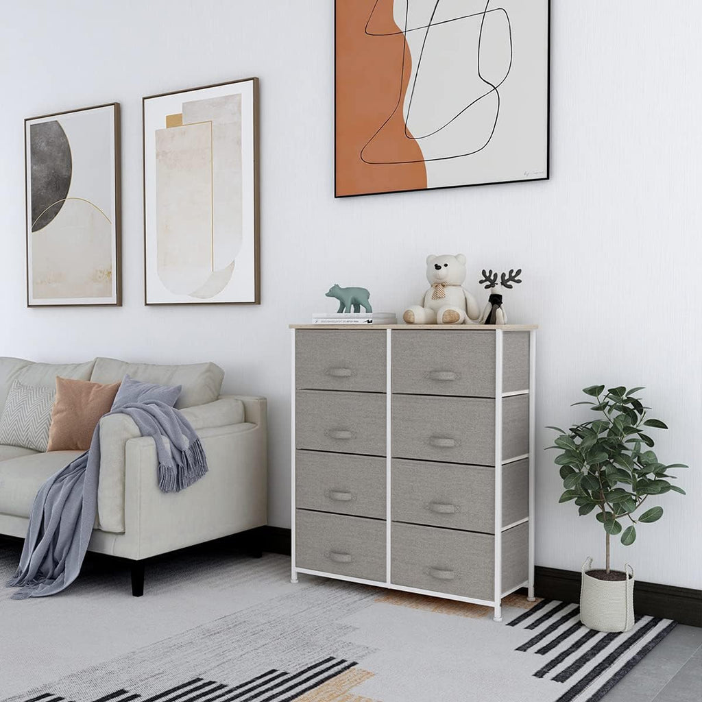 Light Grey 7 Drawer Fabric Dresser with Steel Frame I14514