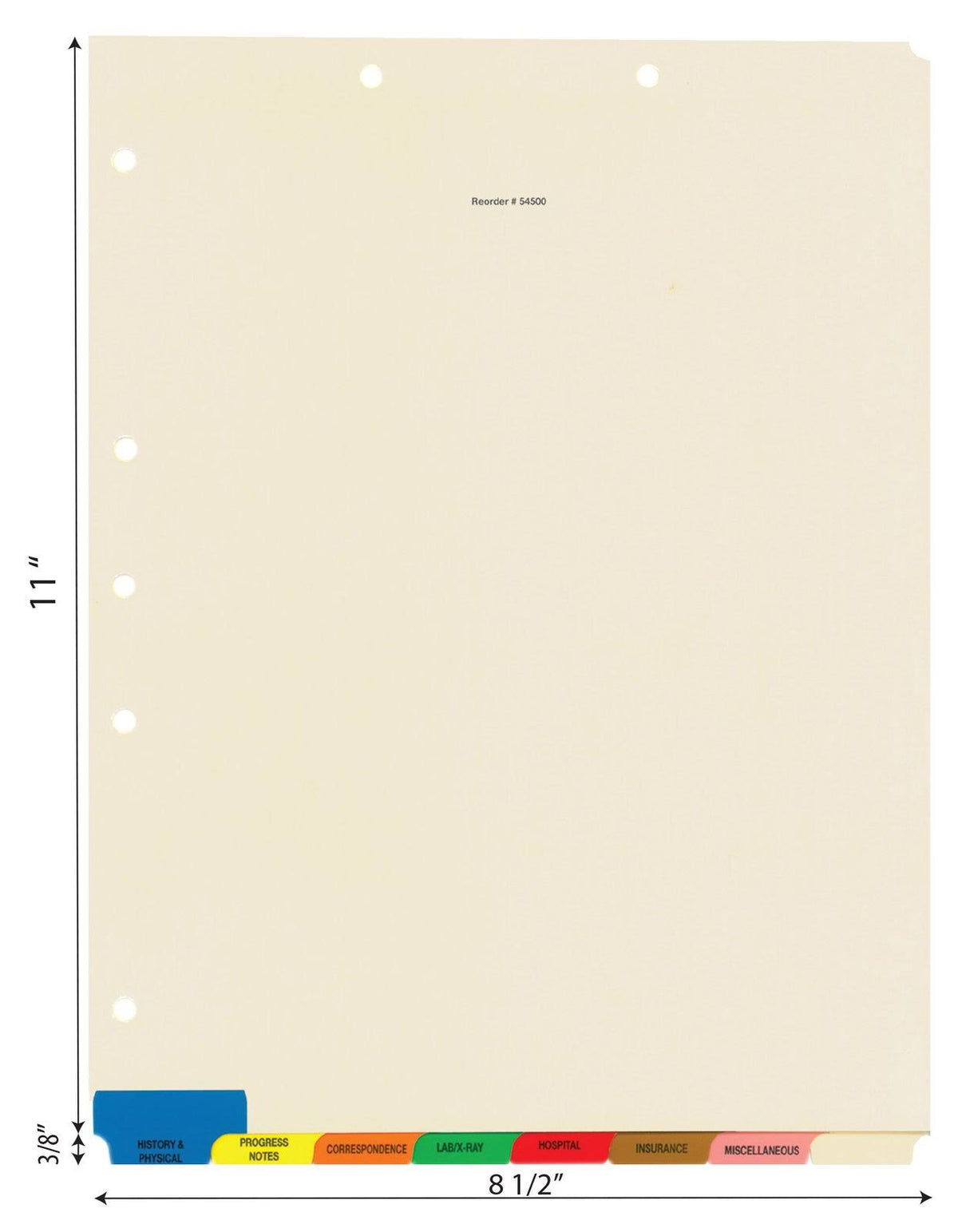 Medical Chart Divider Sets, Bottom Tab, 8 1/2 x 11 3/8, 40 N632008