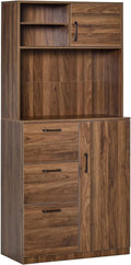Walnut Kitchen Buffet Hutch with 3 Drawers and Sliding Door B675