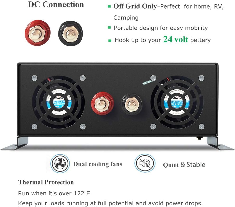 1500W 24V Pure Sine Wave Power Inverter with Remote Controller Dual AC Outlets LED Display L79513