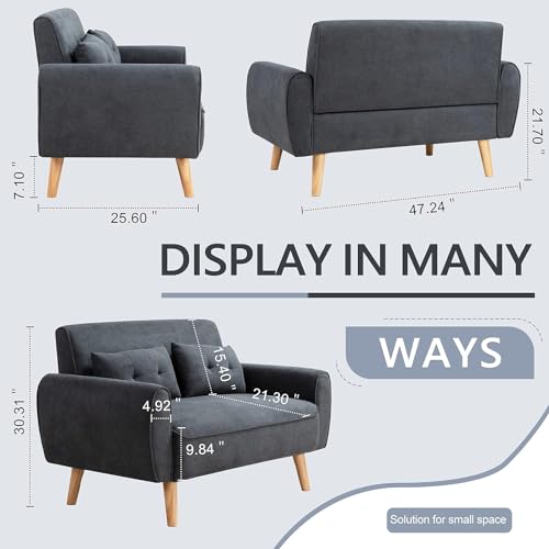 Dark Grey Linen Loveseat Sofa with 2 Pillows P744