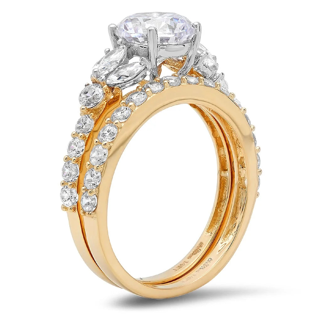 18k Yellow White Gold Art Deco Ring Band Set G805405
