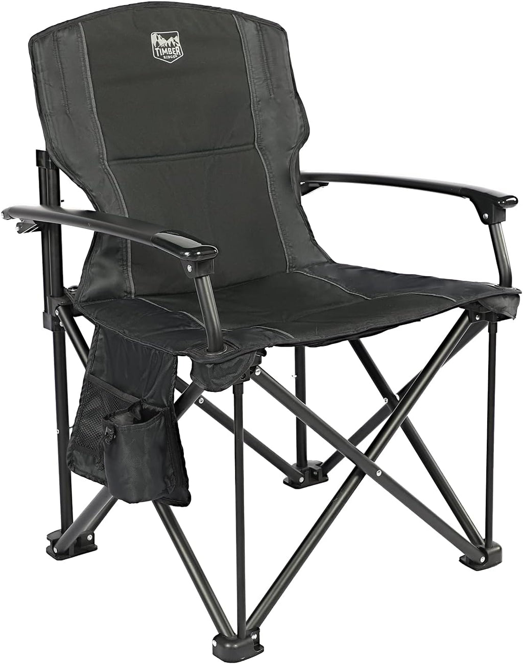 Folding Camping Chair with Padded Armrest and Cup Holder, Carry Bag (Black) E12384